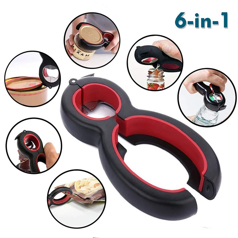 6 In 1 Multi Use Twist Bottle Opener Stainless Steel Jar Opener Can
