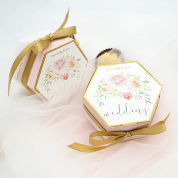 

20pcs Flower Candy Box Wedding Decoration Wedding Favors and Gift for Guests Chocolate Candy Box Party Souvenir Hexagon Box