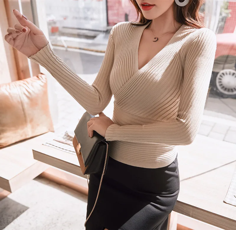 2019 Casual Spring Women Slim Sweater Winter Knitted Sweater Long Sleeve Knitting Pullover Womens Sweaters V-Neck sweaters 2019 Casual Spring Women Slim Sweater Winter Knitted Sweater Long Sleeve Knitting Pullover Womens Sweaters V-Neck sweaters