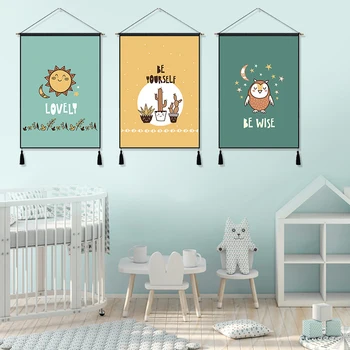 

Be Wise Yourself Cartoon Owl Indian Elephant Sun Hanging Cloth Cotton Line Painting Poster Home Decor Wall Hanging Tapestry Gift