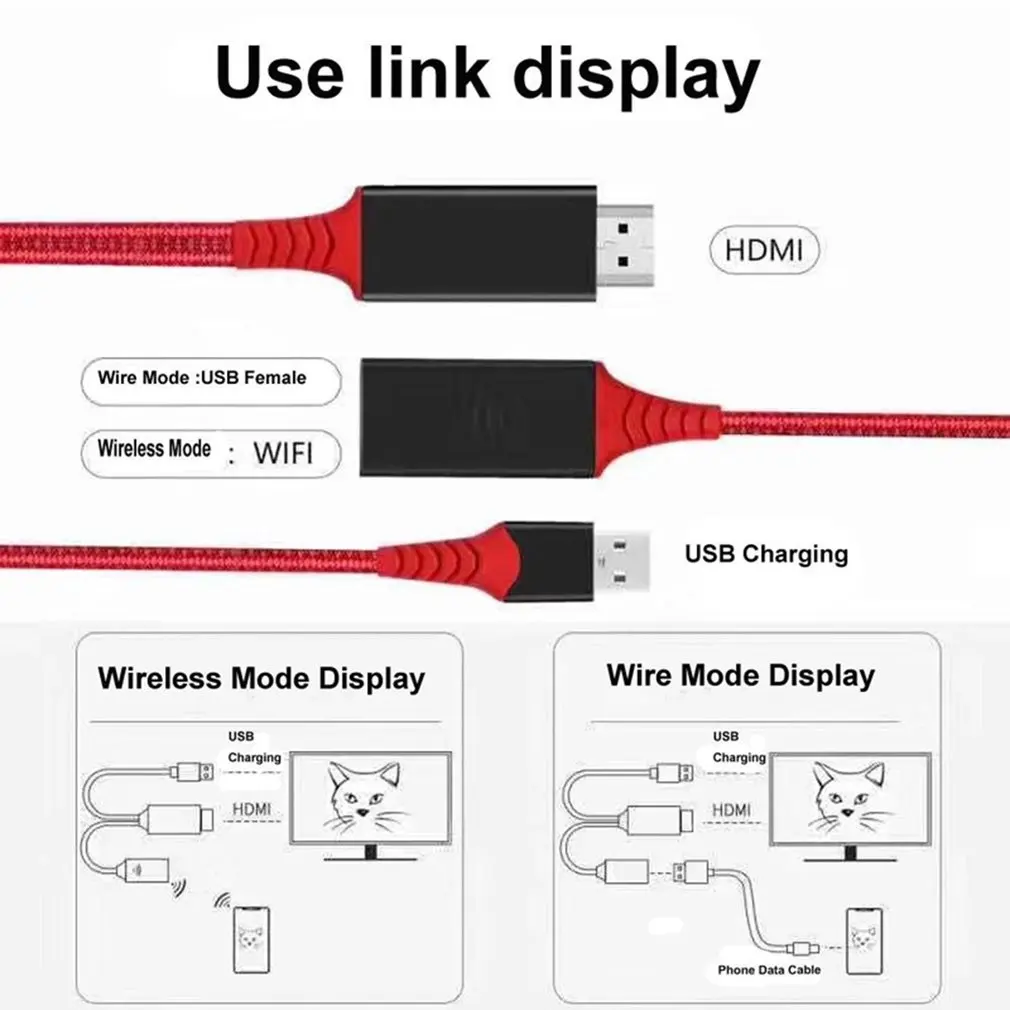New Usb Female 2In1 Hdtv Wireless Hdmi Video Display Cable Wireless Display Adapter For Iphone For Samsung For Xiaomi For Huawei