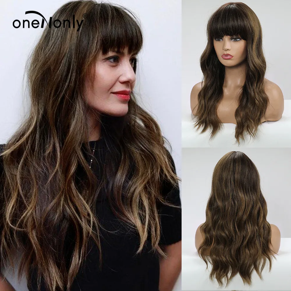 Cheap Synthetic Wigs Bangs Curly-Wig Cosplay-Hair Blonde Dark-Brown Onenonly Natural Women Lnwy3kElA7z