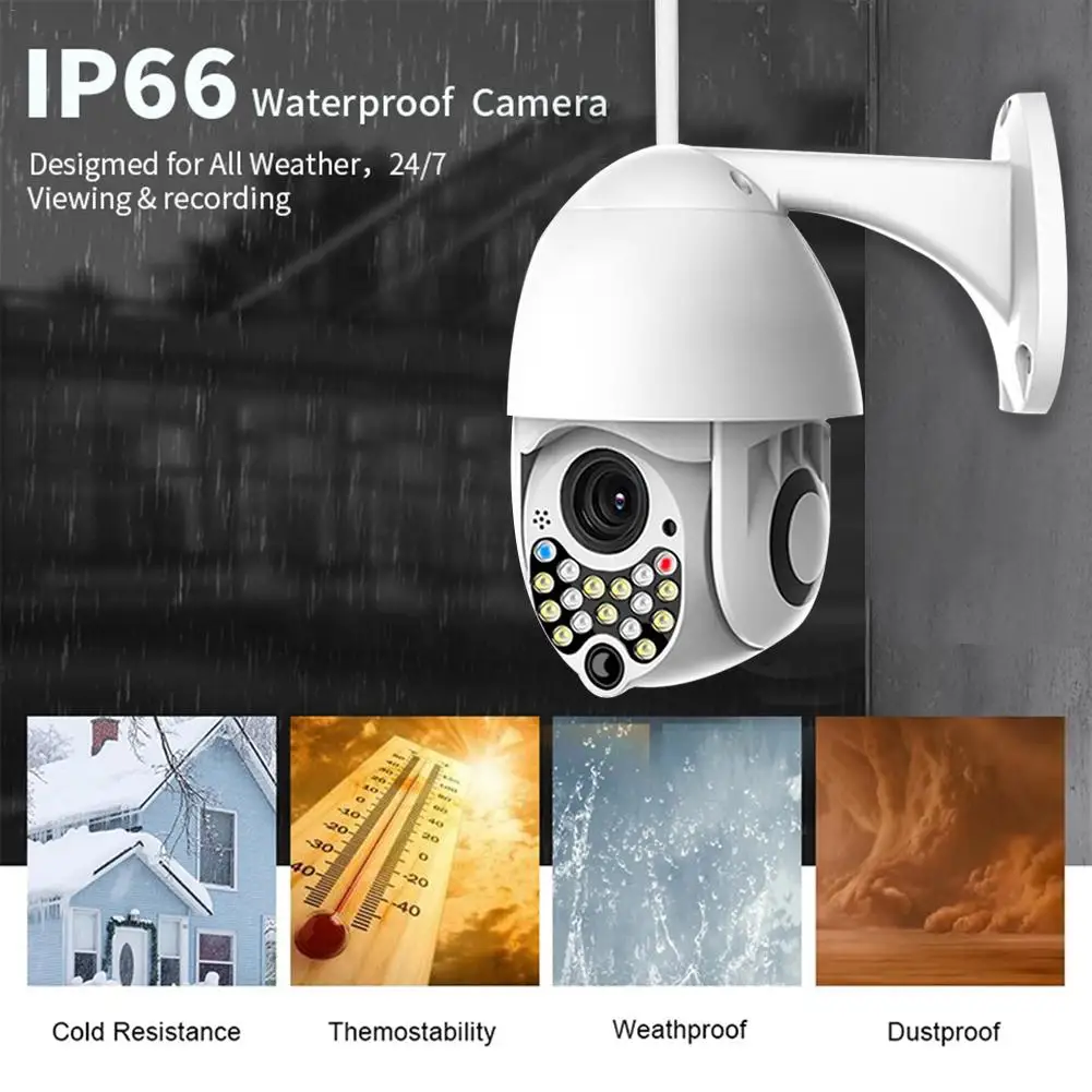 2,0 м Wi-Fi IP Камера 17 светодиодов ночного полный Цвет 360 Вращающийся на открытом воздухе IP66 автоматическое слежение звуко-световая сигнализация шаровая машина Камера