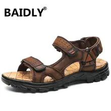Новинка; сандалии из натуральной коровьей кожи; уличные летние сандалии; Мужская дышащая повседневная обувь; обувь для прогулок; пляжные сандалии