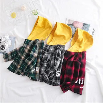 

80-100cm height new 2020 spring boys casual letter plaid shirt with hood 1pc boys fashion style jacket