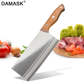 

Damask 7.8 inch Stainless Steel Kitchen Knife Cleaver Butcher Chopping Knife Wood Handle Chef Knife For Cooking Tool Best Gift