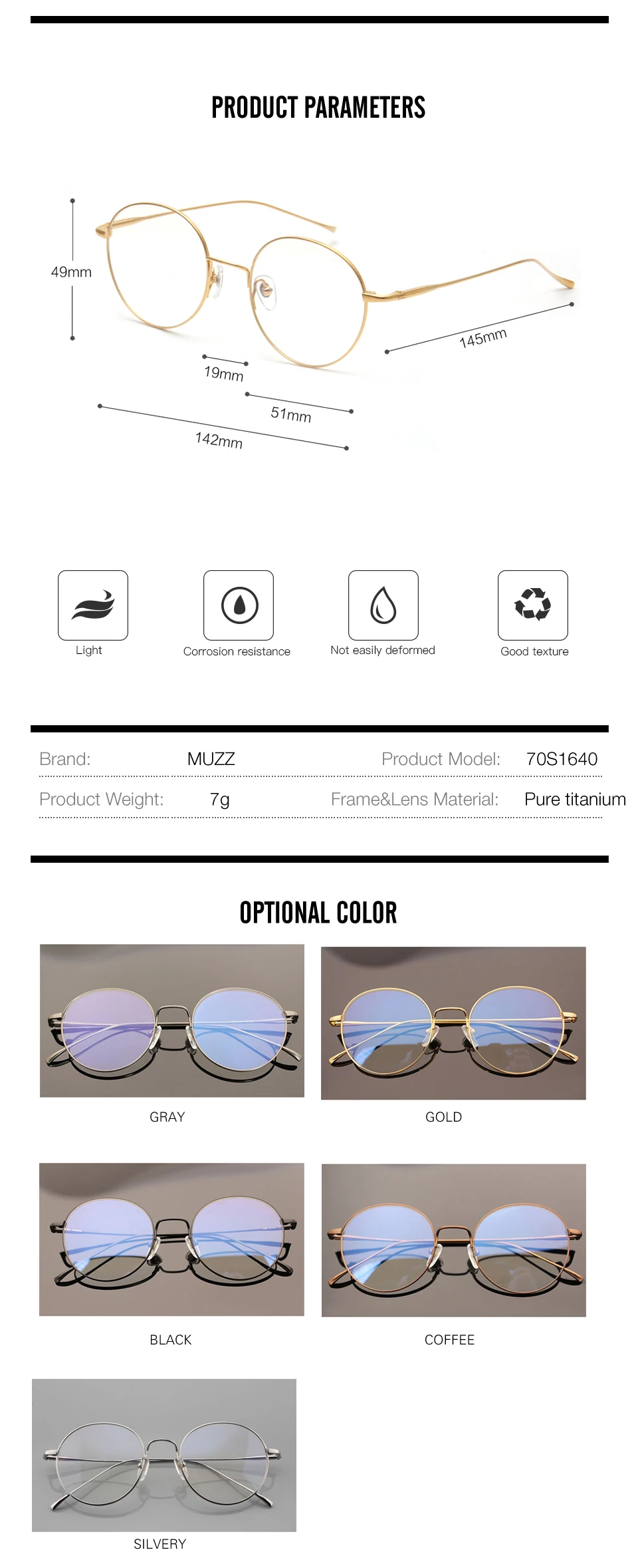 MUZZ чистый титан круглые оптические очки в оправе Оправы унисекс очки ретро очки по рецепту мужские и женские Оправы для близор