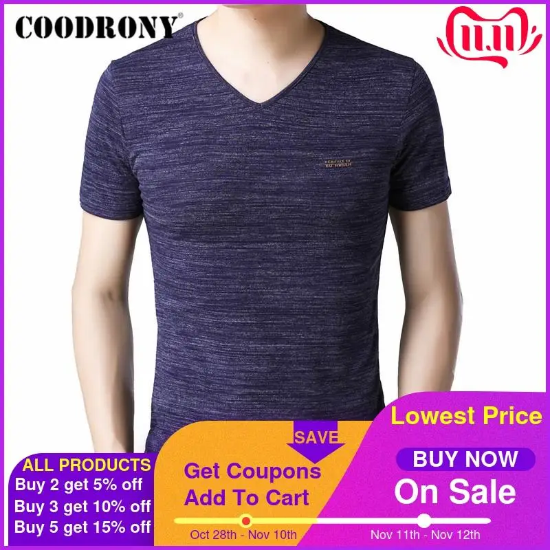 

COODRONY Summer Short Sleeve T Shirt Men Fashion Casual V-neck Bottoming T-Shirt Men Clothes Cotton Tee Shirt Homme Tops C5019S