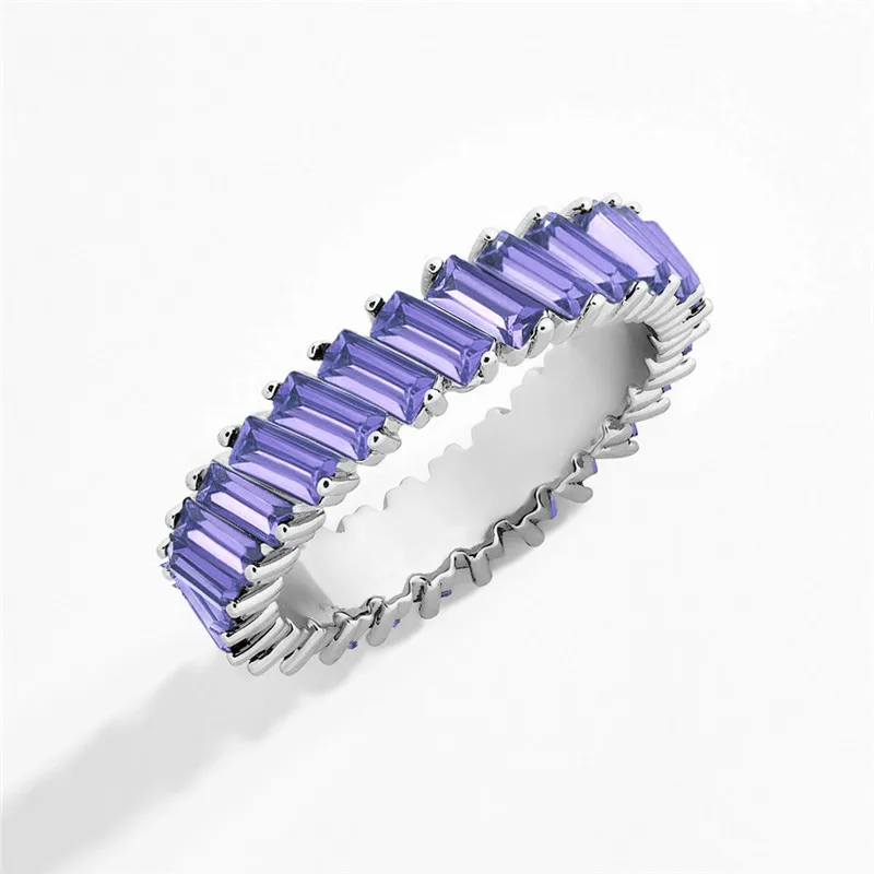 Разноцветные обручальные кольца с кристаллами для женщин, ювелирные изделия, брендовые Роскошные красочные наклонные циркониевые кольца для девушки, подарок на день рождения - Цвет основного камня: Silver Purple