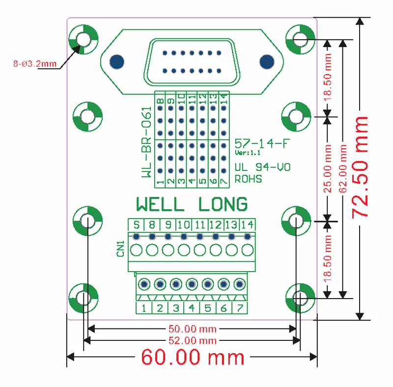 57 серия 14-Pin 0,08" гнездовой разъем Breakout Board