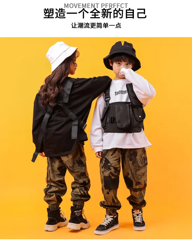 Children'S Hip-Hop Dance Clothes Kids Work Clothes Black White T-Shirt Pants Suit Hiphop Outfits Baby Girl Clothing Show Costume (11)