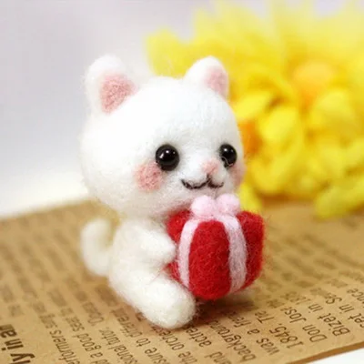 Non-Finished Wool Felt Needle Poked Kitting DIY Cute Animal Dog Panda Rabbit Wool Felting Package Handmade Pets Toy Doll Decor Kitty