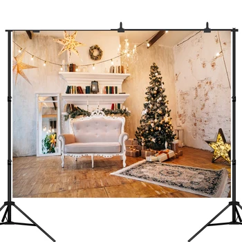 

Lyavshi Christmas Tree Interior Scene Golden star Photography Backgrounds Photographic Backdrops For Photo Studio
