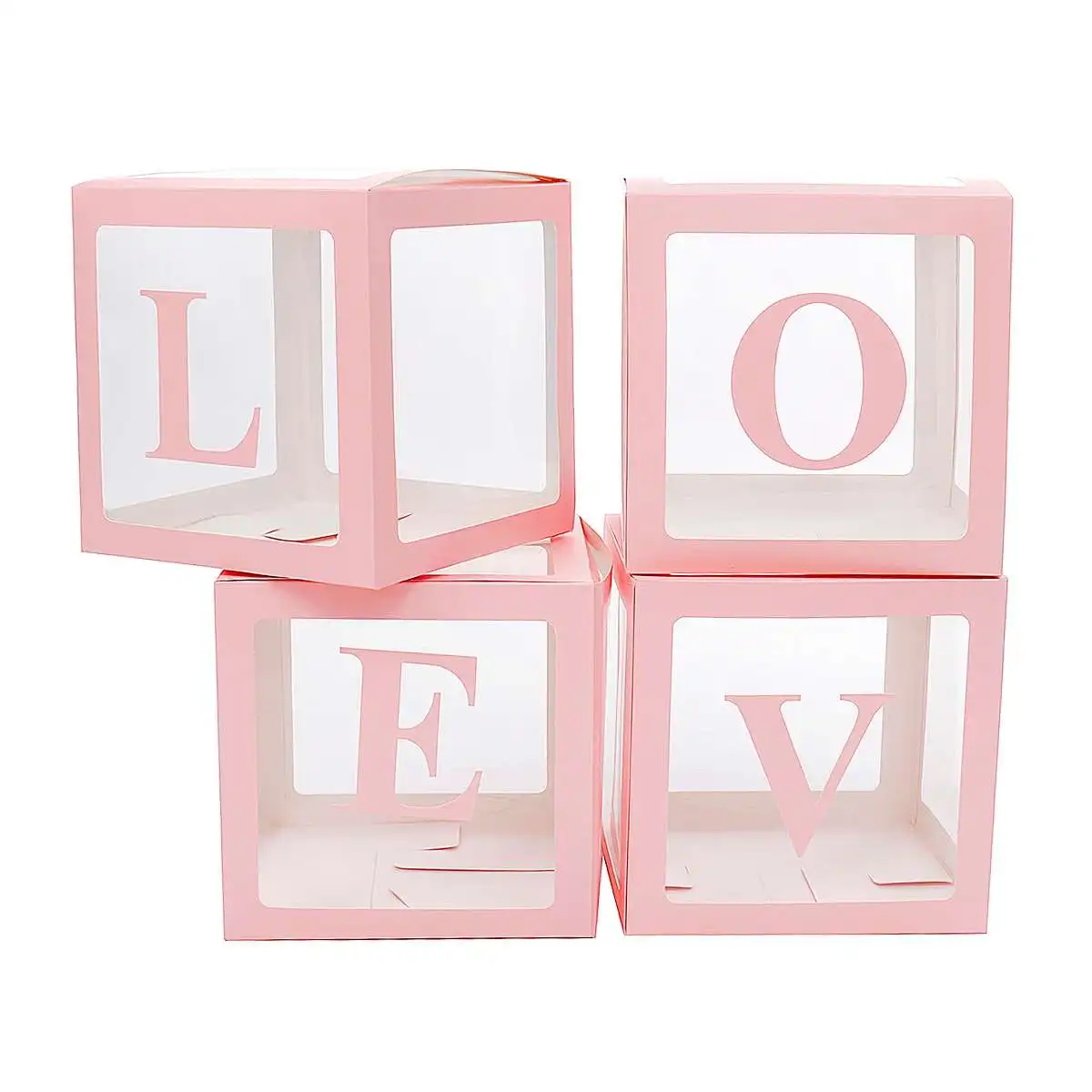 4 шт./компл. детская пижама с принтом Love "сделай сам", прозрачная коробка для хранения шар Baby Shower украшения День рождения украшения - Цвет: Pink love