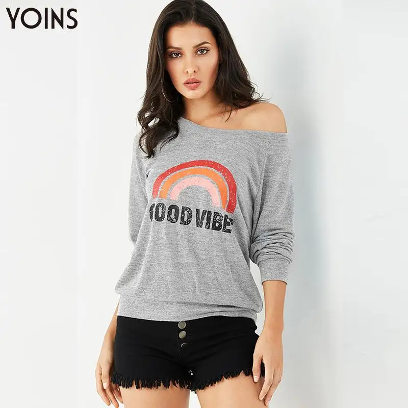 

YOINS 2019 Autumn Winter Women Hoodies And Sweatshirts Graphic Printed Wide Round Neck Sweatshirt Casual Regular sudadera mujer