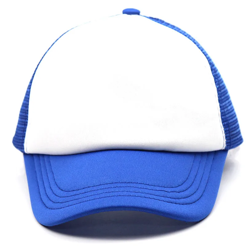 10 шт заводская цена! Бесплатный индивидуальный дизайн логотипа дешево полиэстер шляпа козырек без рисунка, с сеткой Регулируемый головной убор для взрослых детей - Цвет: Blue White