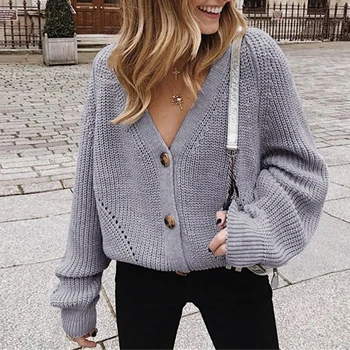 

Knitted Women Cardigan Solid Sweater Korean Sexy V-neck Casual Button Batwing Sleeve Cardigan Hollow Autumn Ladies Sweaters Tops