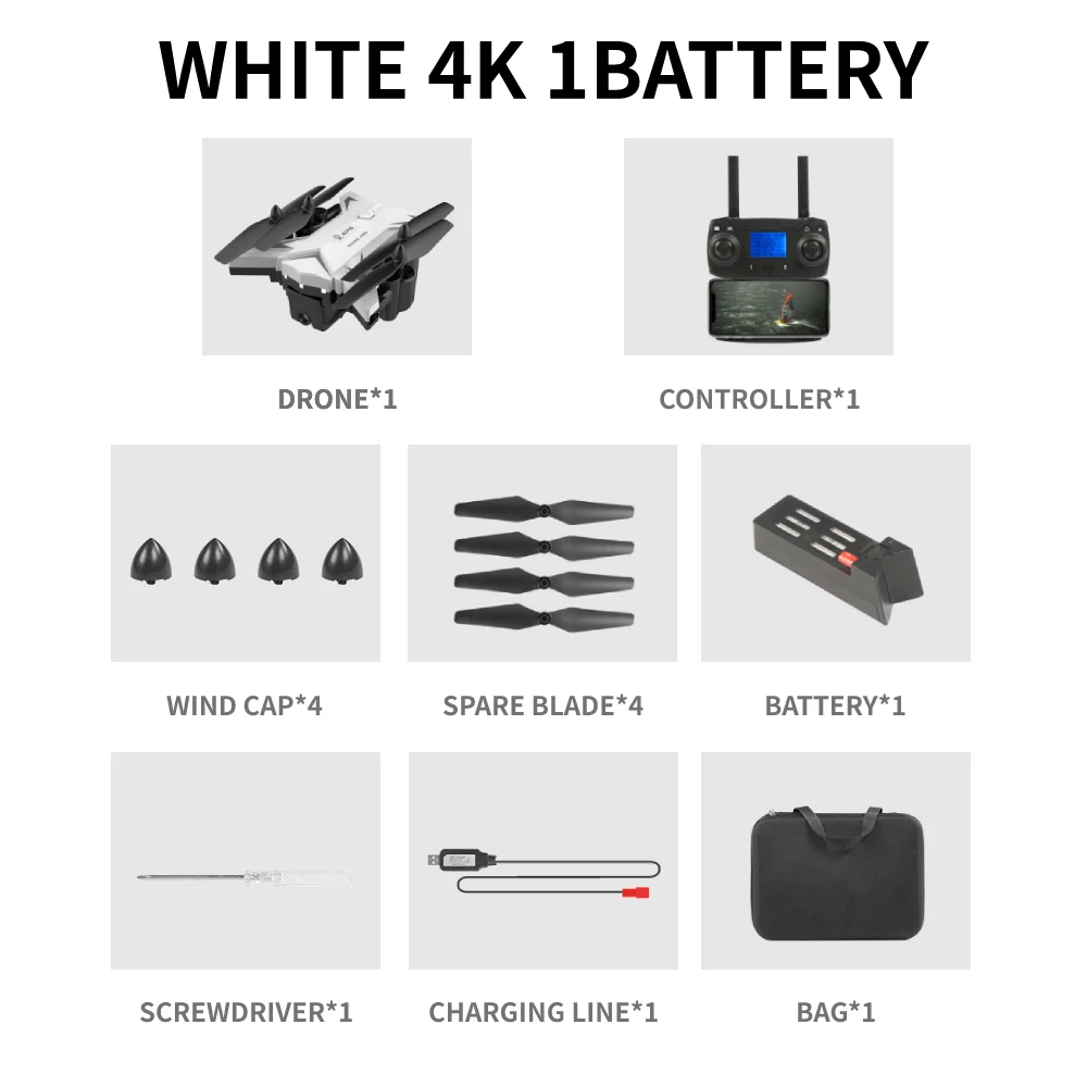 KY601G Дрон gps 4K HD камера 5G wifi FPV MV производство складные селфи дроны Профессиональный 1800 м контроль дистанции RC Квадрокоптер - Цвет: white 4k 1B