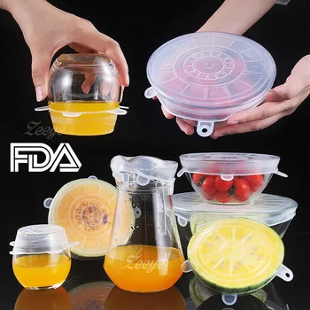 

6 Size Kitchen Tool Reusable Universal Silicone Bowl Cover Fresh Keeping Stretch Lids Caps for Food Pot Dish Kitchen Accessories