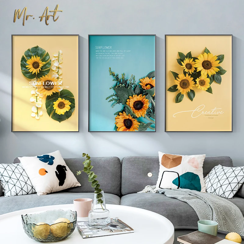 

Flowers Painting Picture Nordic Freshing Sunflowers Wall Picture Home Decoration Modern Poster Print for Living Room Unframed
