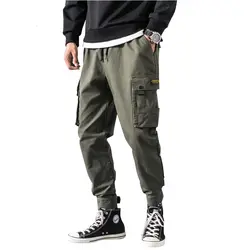 Мужские брюки-карго на весну и осень в стиле хип-хоп, эластичные брюки для бега, стильные хлопковые брюки с карманами для мужчин, уличная