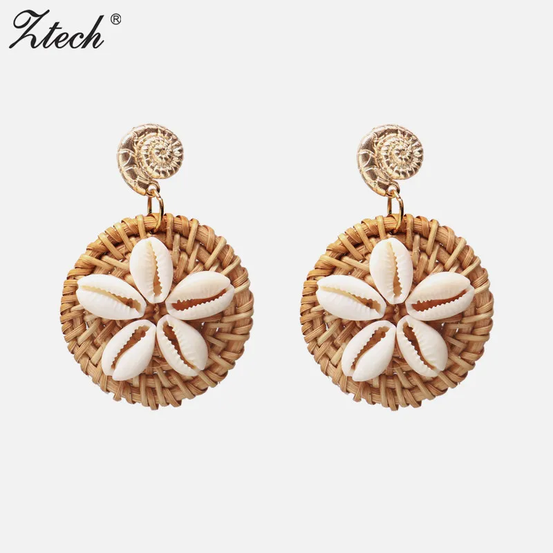 

Ztech Bohemia Handmade Geometric Rattan Straw Weave Knit Vine Drop Earrings For Women Korea Earring Party Jewelry Wholesale