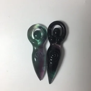 

Z Natural fluorite Crystal Hand Carved Angel Goddess Statue Figurine Wand Point Wicca Healing