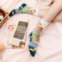 

New Women 's Pure Cotton Socks Cute Children Yearn For Nature Series Cartoon Lovely Medium Tube Lolita 5 Color Harajuku