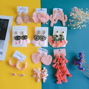 

Ladyfirsy Pink Bead Drop Earrings Women 2019 Cute Romantic Girls Wedding Travel Eyes Heart Bead Crystal Tassel Earring Jewelry
