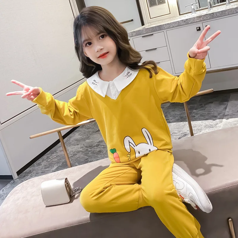 

Fashion Kids Cotton Clothes Suit Girls New Spring Autumn Sports Cartoon T-Shirt Pants 2Pcs/Sets Children Casual Tracksuits 3-13Y