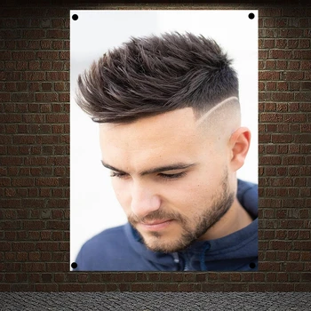

The Classic Pompadour Haircut with Beard Posters Wall Sticker, Tapestry Flag Banner Hair Salon Barber Shop Home Decoration E5
