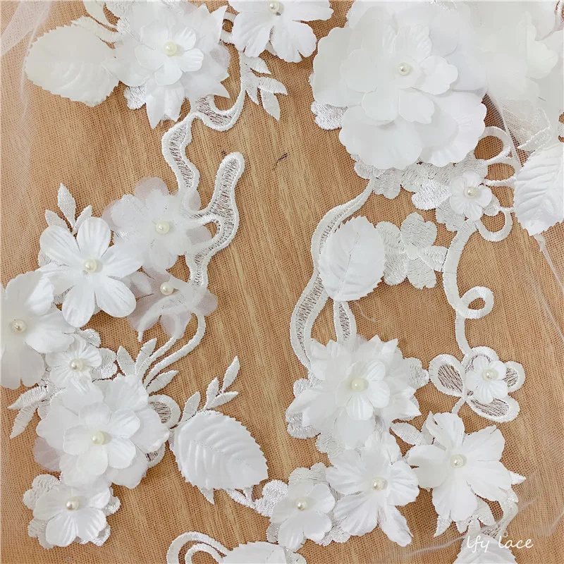 130 см Широкий 3D Белый великолепный Высший сорт Тяжелая Цветочная вышивка для рукоделия бусины свадебное, бальное платье Африканский Французский кружевной ткани