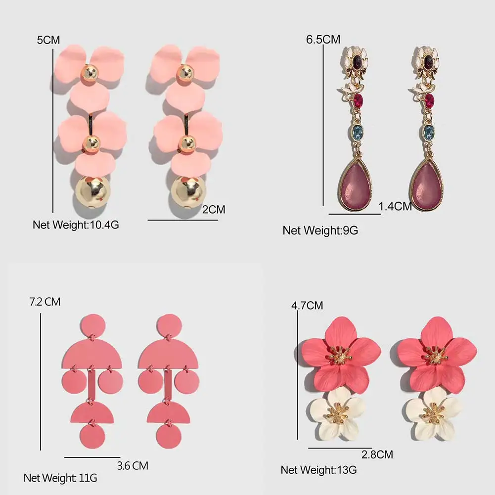 Розовые корейские висячие серьги Flatfoosie для женщин, акрил, модные летние геометрические серьги с цветами, богемные ювелирные изделия