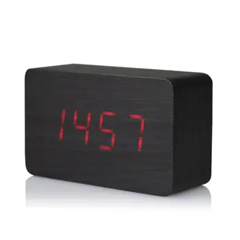 

Square Shape Wood LED Display Digital Electronic Alarm Clock Backlight Temperature Control Time Calendar Voice Control