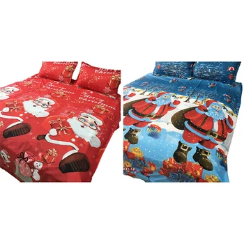 

Bedding Set Cotton Four-Piece Set Quilt Cover Set Father Christmas Badge Bed Comforter Colorful Full King Queen Red