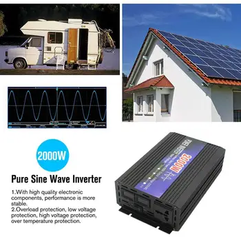 

2000W Pure Sine Wave Intelligent String Inverter Dual Digital Display Power Inverter Car Converter Adapter with Dual Fan