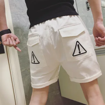 

New Short Straight Elastic Waist Male High Street Hip Hop Casual 2020 Summer Male Embroidery Shorts Pocket Fivepence Pants Men