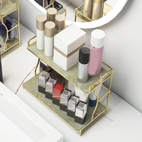 Modern Tray Bedroom Cosmetic Bathroom Countertop Makeup Organizer 2 Tire Marble Print Shelf Storage Rack Dresser