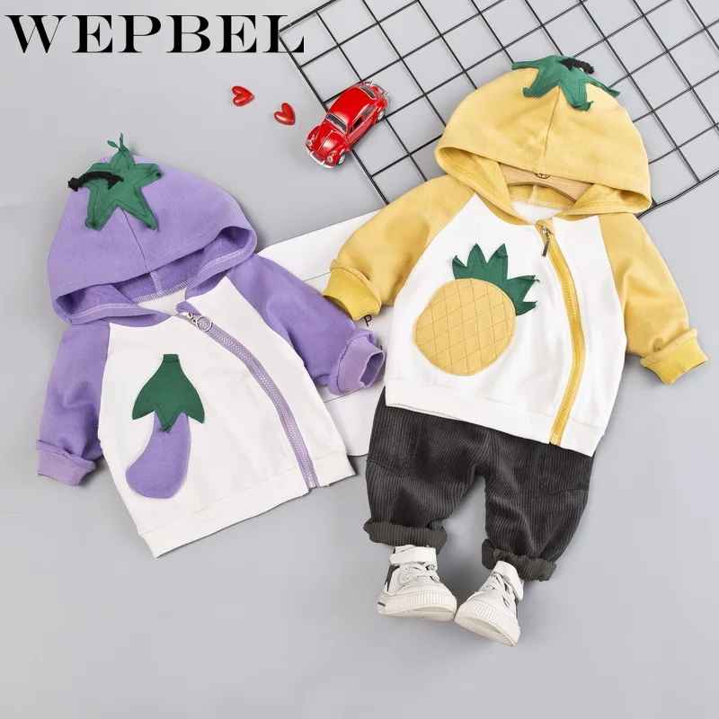 WEPBEL/весенне-осенние комплекты одежды из хлопка для мальчиков и девочек; толстовки на молнии для малышей; футболка и штаны; комплекты из 2 предметов; спортивные костюмы для малышей