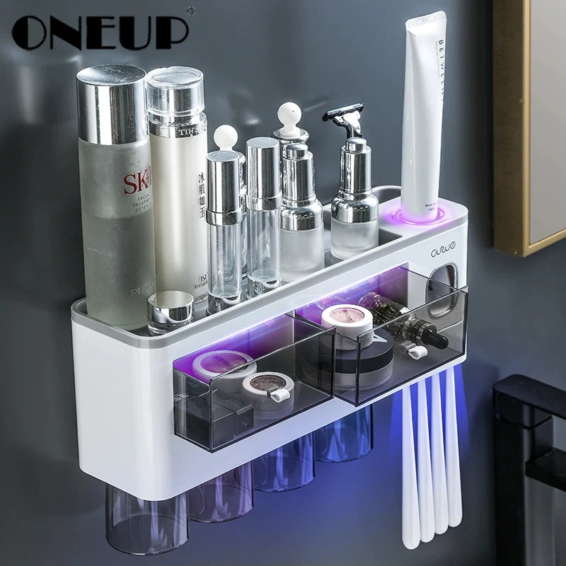 Toothbrush-Holder Storage-Rack Bathroom-Organizer ONEUP Automatic with Cups 