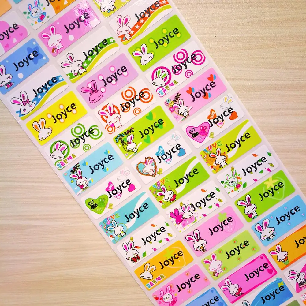 

Hebrew Name Customize Stickers School Stationery Labels Personalized Sticker Cute Carton Pattern Children Boy Girl Paper Square