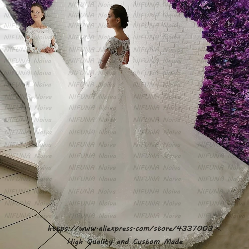 Индивидуальный заказ Vestido de Noiva кружевное платье невесты шикарный украшенный бусами кружевное бальное платье с длинным рукавом свадебное платье свадебные платья