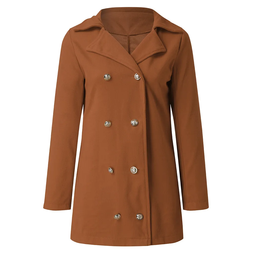 Новая женская верхняя одежда, осенняя зимняя одежда, Модное теплое Шерстяное приталенное женское элегантное двубортное шерстяное пальто#3