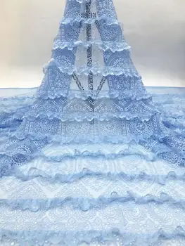 

High Quality blue African French Net Embroidery Tulle Lace Fabric For Nigerian Wedding Party Dress FZ911