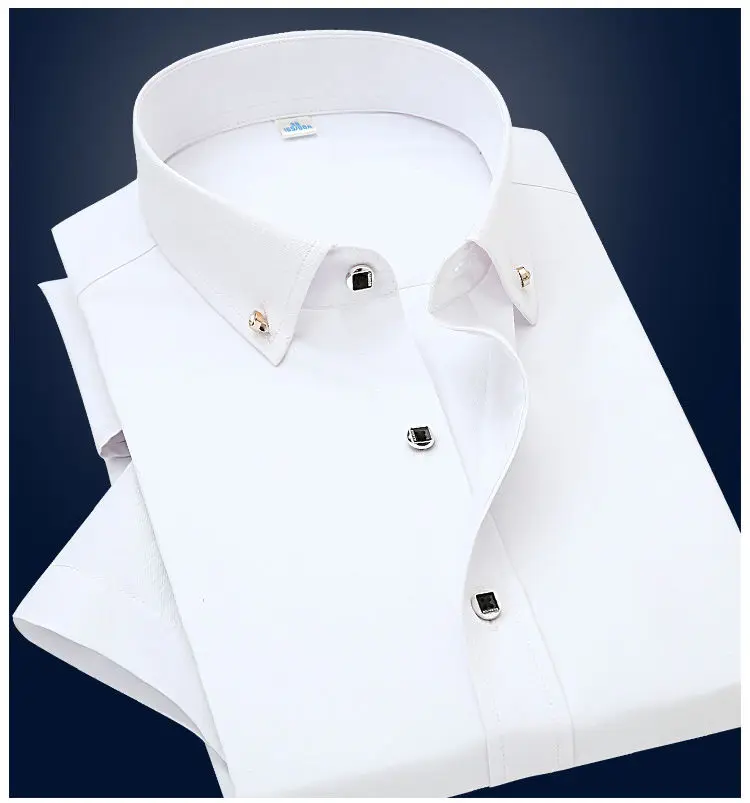 High Quality Non-ironing Men Dress Shirt Short Sleeve New Solid Male Clothing Fit Business Shirts White Blue Navy Black Red