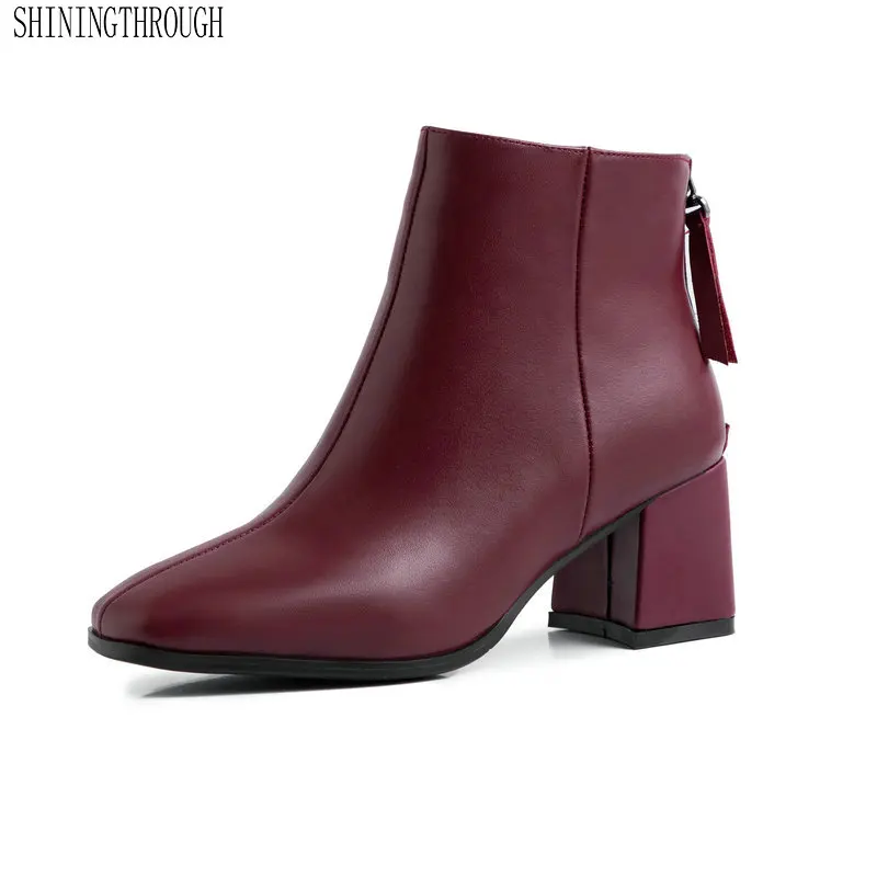 

2020 New Genuine Leather Ankle Zipper Women Boots Fashion Restoring Ancient Ways Square Toe High Heel Ladies Casual Party Shoes