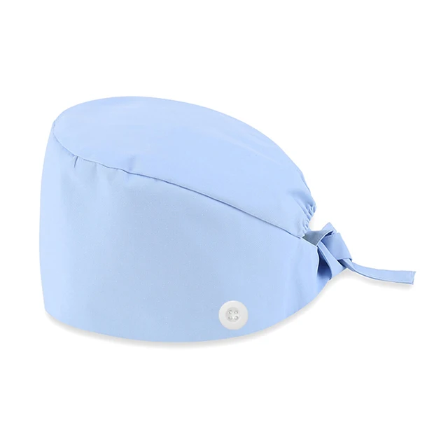 Solid Scrub Cap with Buttons Bouffant Hat for Women Men Wearing Protect Ears Work Hat Huniform Accessories gorro medico mujer G