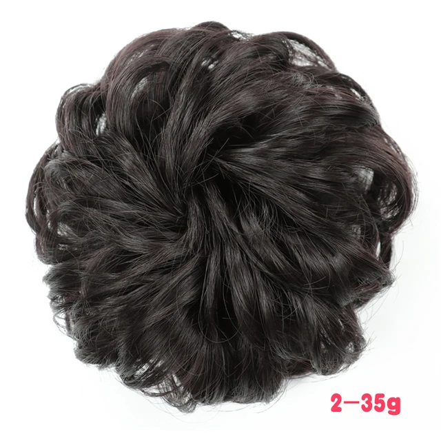 MERISIHAIR Synthetic Girls Curly Scrunchie Chignon With Rubber Band Brown Gray Hair Ring Wrap On Messy Bun Ponytails 35g-2