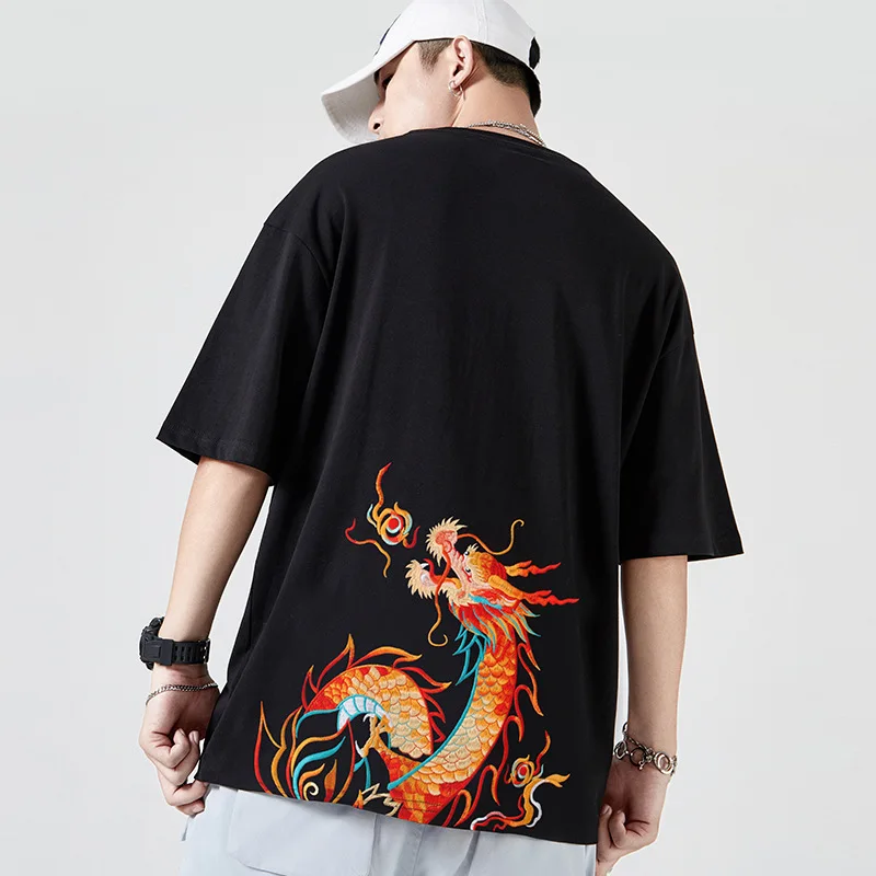 New Popular brand short sleeve men and women short sleeve summer hip hop T shirt Chinese style lovers embroidery short sleeve