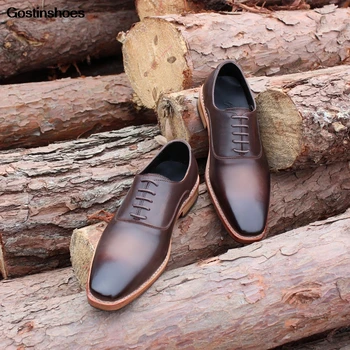 

Shoes High Quality Custom-made Calfskin Sole Sapato Cow Leather Rub Color Business Social Genuine Leather Full Grain Leather Man